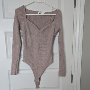 Astr Ribbed Long Sleeve Bodysuit - Mauve